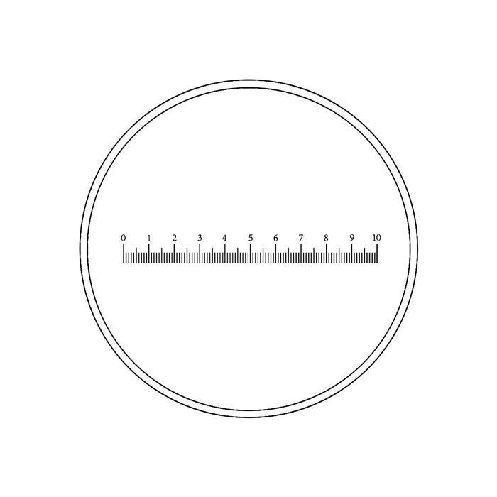 10mm/100 Div  Single Line Reticle ( Dia. 19mm), SKU RT20101123, three quarter front view