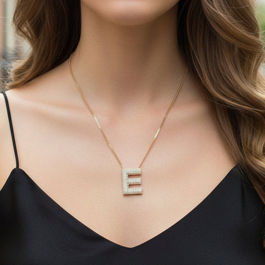 12032 - Crystal "E" Initial Necklace - Gold