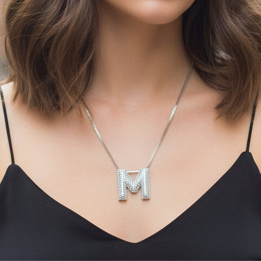 12039 - Crystal "M" Initial Necklace - AB