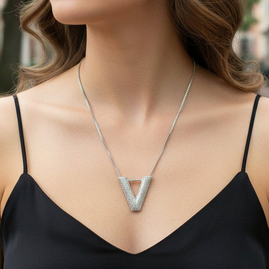 12046 - Crystal "V" Initial Necklace - AB