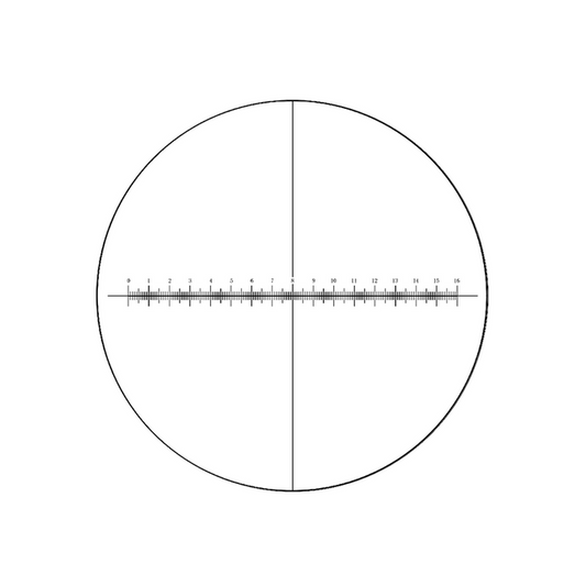 16mm/160 Div  X-Axis Cross Hair Scale Reticle ( Dia. 19mm), SKU RT20103111, three quarter front view