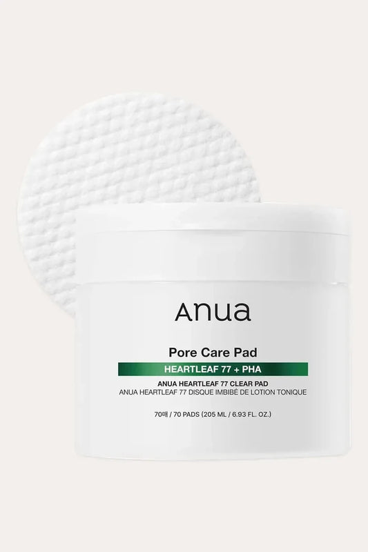 Anua Heartleaf 77 Clear Pad container with a single textured pad, acting as a gentle Exfoliating TONER for smooth skin.