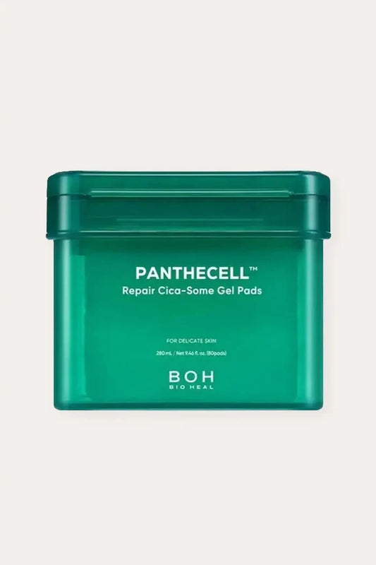 BOH BioHeal Panthecell Repair Cica-Some Gel Pads - Best Korean Toner Pad 260mL (Net 9.6 FL OZ, 100 Pads) for Delicate Skin, Cica Repair Panthenol Formula, Green Container on White Background