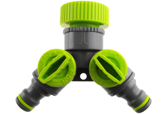 Double Tap Connector with Valves Lime Outdoor Watering Kit Garden Irrigation Kit
